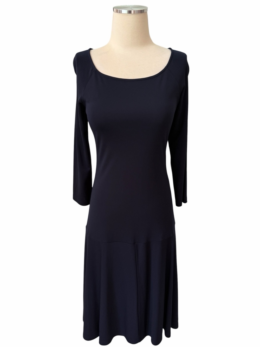 Ralph Lauren Classic Scoop Neck Navy Midi Dress Sz S